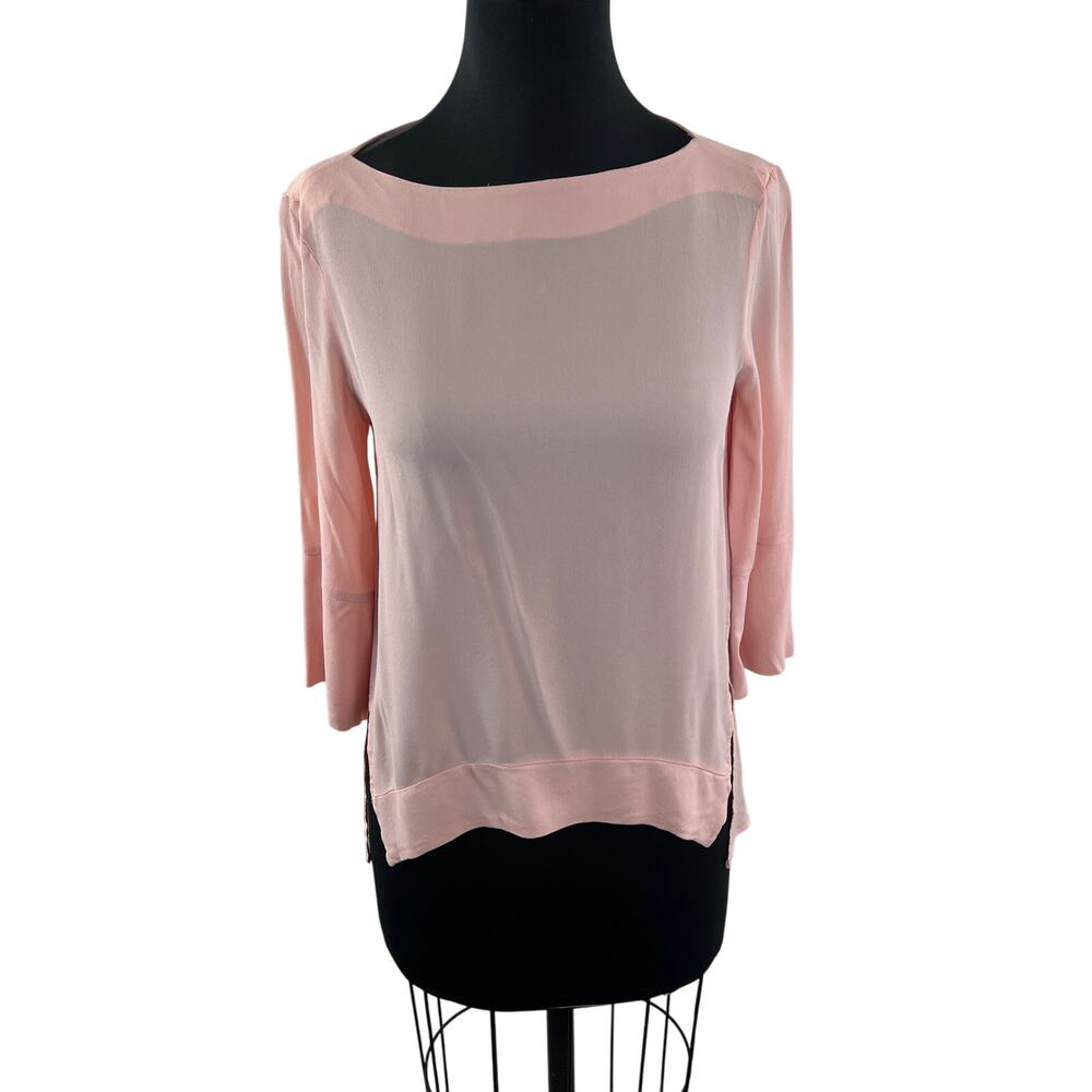 ZARA Pink Blush Blouse Boat Neck Side Slit Long Sleeve Pullover Size X-Small XS